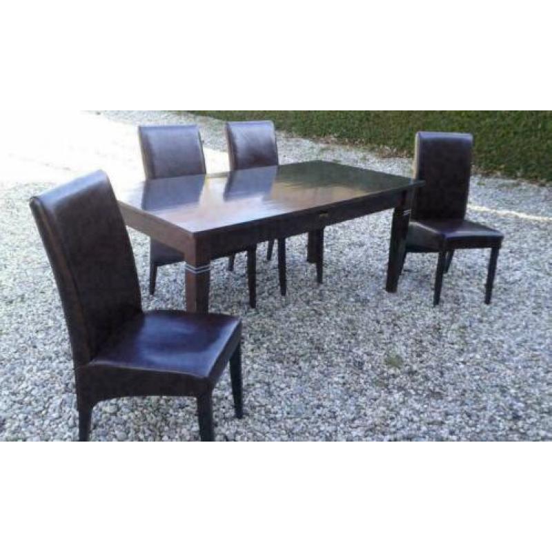 308, 4 persoons grenen eethoek te koop (leren stoelen)
