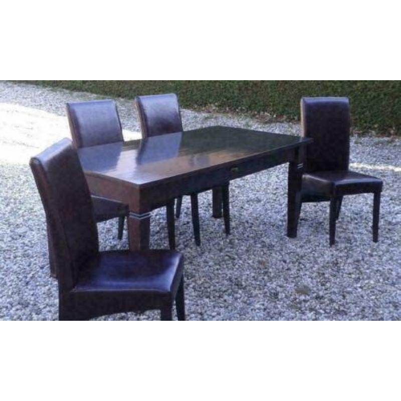 308, 4 persoons grenen eethoek te koop (leren stoelen)