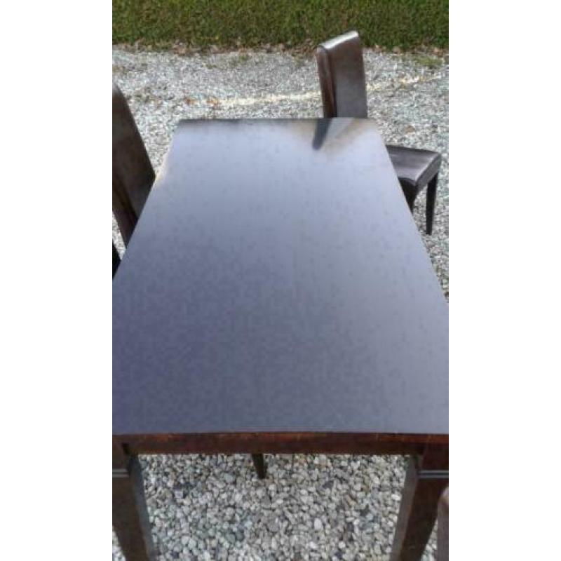 308, 4 persoons grenen eethoek te koop (leren stoelen)