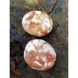 2 stuks XL handsteen bloem agaat/ flower agaat