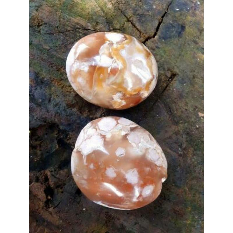 2 stuks XL handsteen bloem agaat/ flower agaat
