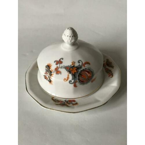 Art Deco Porseleinen botervloot-oranje grijs decor Tsjechisc