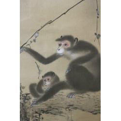 Handgeschilderd "2 Monkeys/Apen & Waterval" by ?? Seiho.
