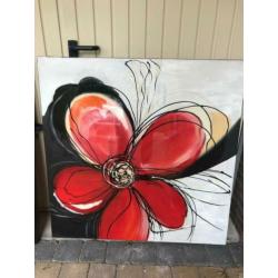 Duo schilderij Rode Bloem met Lak