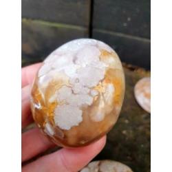 2 stuks XL handsteen bloem agaat/ flower agaat
