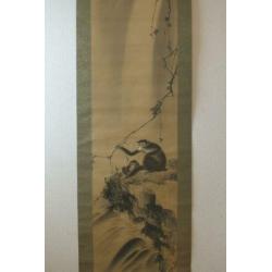 Handgeschilderd "2 Monkeys/Apen & Waterval" by ?? Seiho.