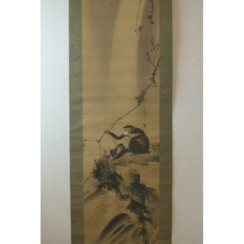 Handgeschilderd "2 Monkeys/Apen & Waterval" by ?? Seiho.