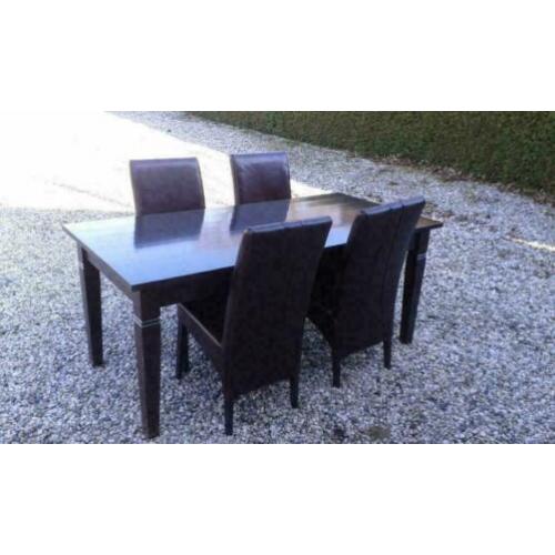 308, 4 persoons grenen eethoek te koop (leren stoelen)