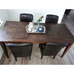Elegante eettafel, koloniale kleur, met 8 donkerbruine leren