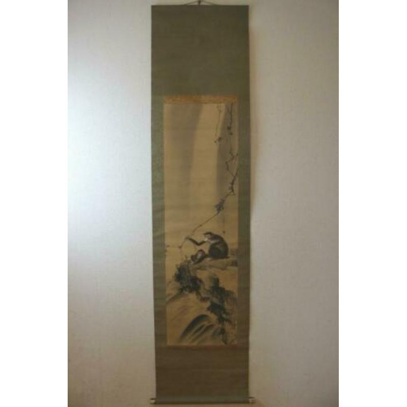 Handgeschilderd "2 Monkeys/Apen & Waterval" by ?? Seiho.