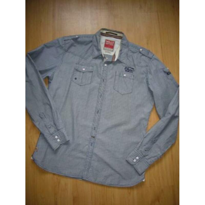 Blouse, fijne streep blauw wit, maat XXL,merk Mills Brothers