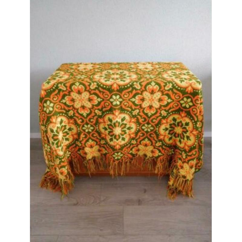 Vintage sprei/kleed/plaid 200x260 Geel groen, tweezijdig!