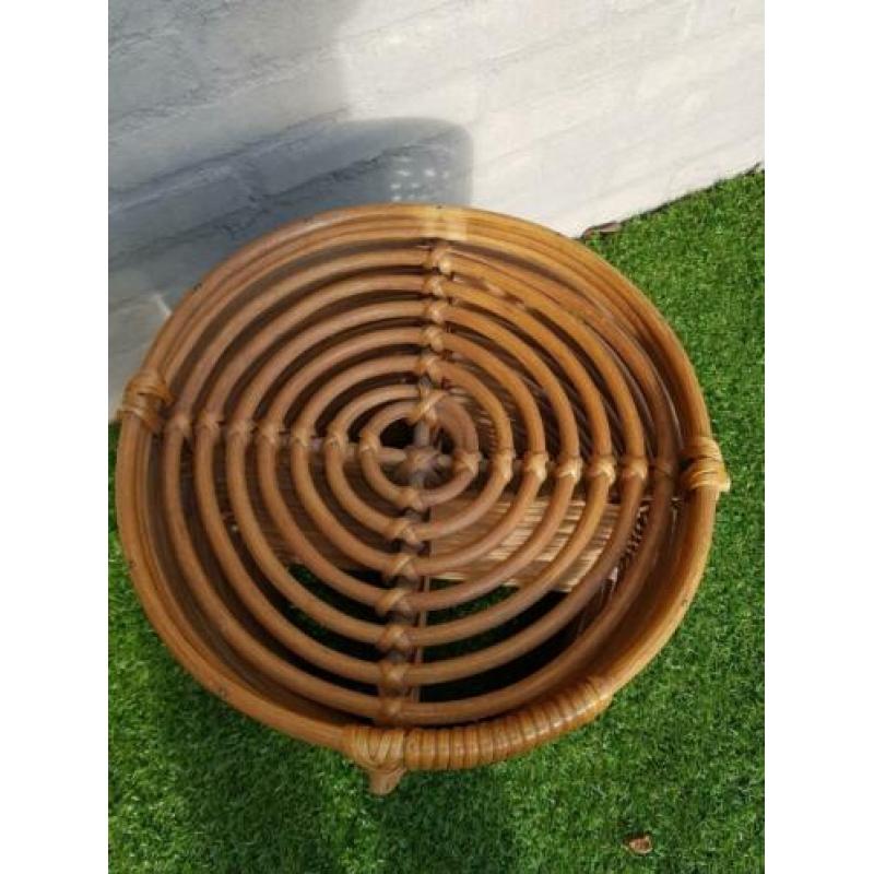 Vintage rotan kruk bijzettafel 41 cm hoog dia 33 cm Verzend