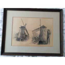 Te koop: Potlood tekening Lonnekermolen, van El Bédoui.