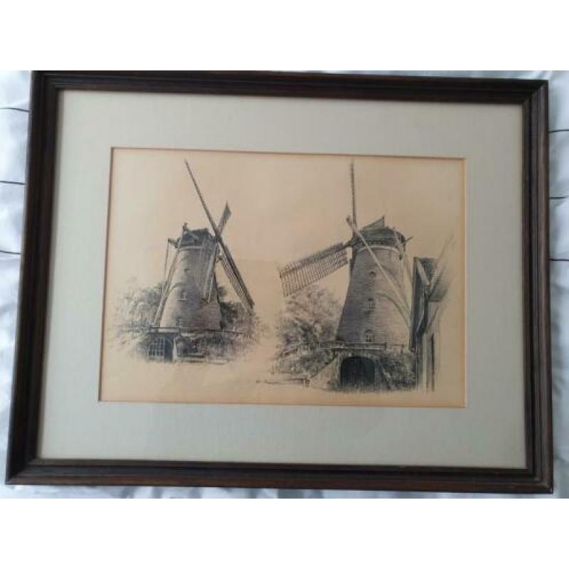 Te koop: Potlood tekening Lonnekermolen, van El Bédoui.