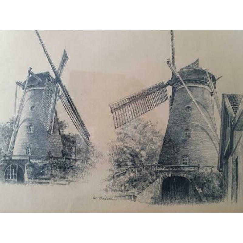 Te koop: Potlood tekening Lonnekermolen, van El Bédoui.