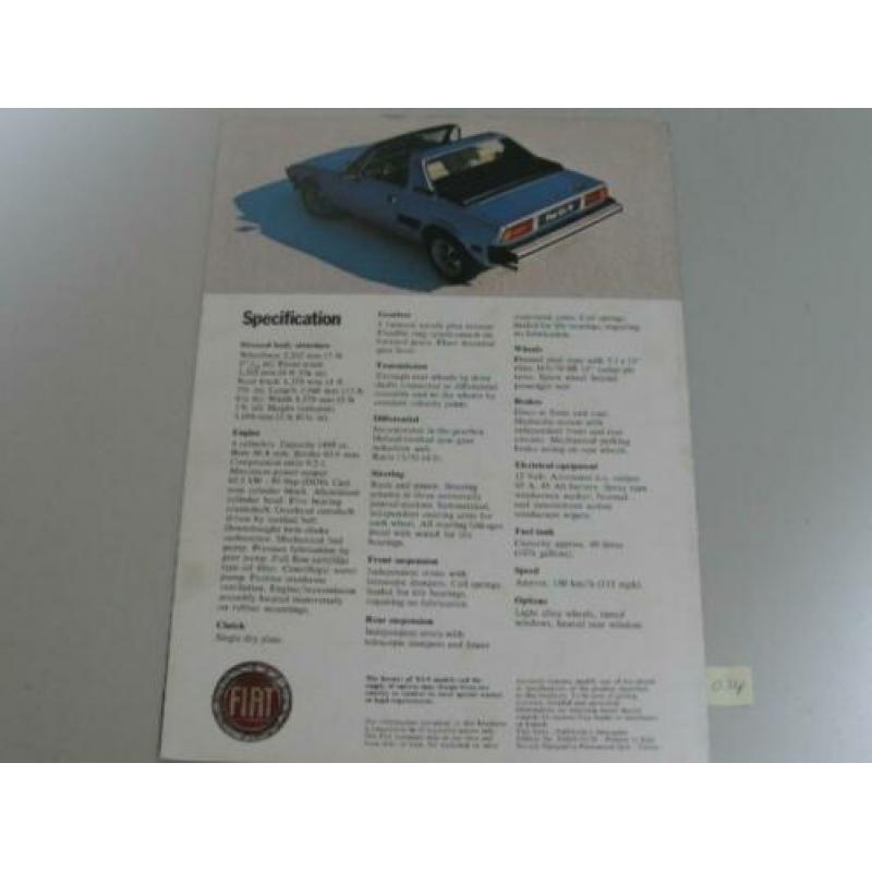 FX 034 folder Fiat X1/9 1500 nr 2.0418-10/78 Uitvouwfolder,
