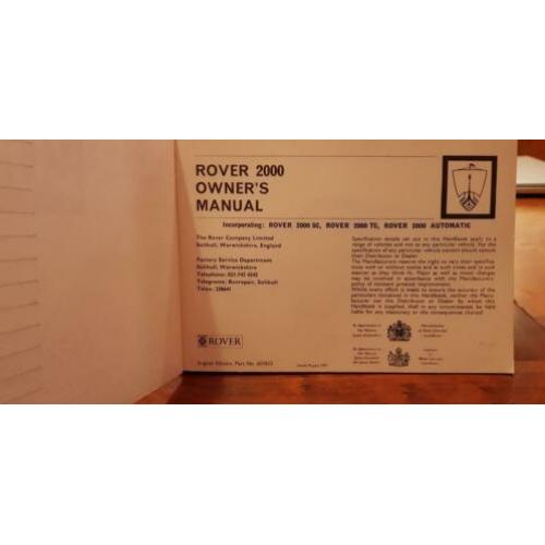 Rover 2000 manual en onderdelenboeken