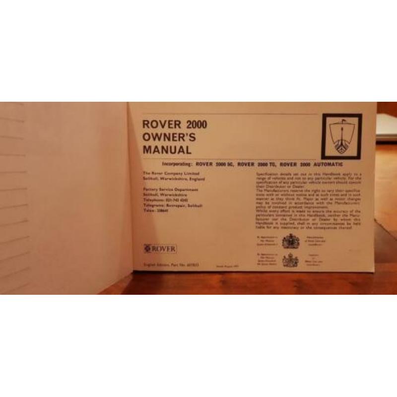 Rover 2000 manual en onderdelenboeken