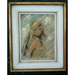 Ton Beukert 1917-1969. Naakt. Portret vrouw. Olieverf doek.