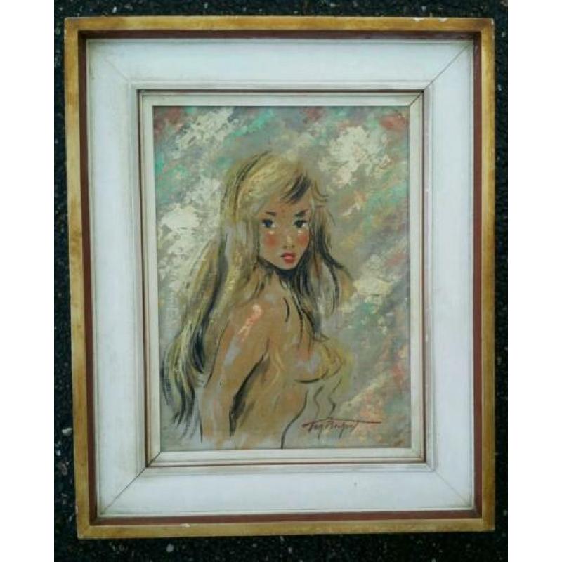 Ton Beukert 1917-1969. Naakt. Portret vrouw. Olieverf doek.