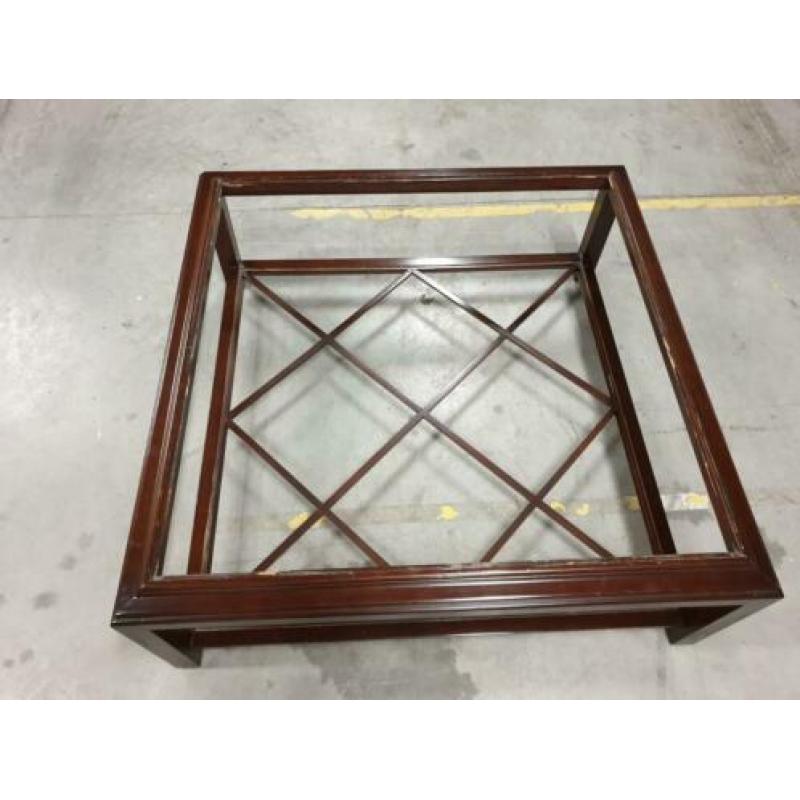 Salontafel kersen 120 cm vierkant 45 cm hoog 2x glasplaat