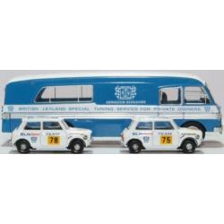 Oxford 1:76 Set BMC Transporter met 2 Mini British Leyland N