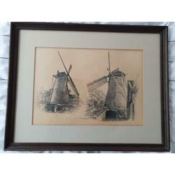 Te koop: Potlood tekening Lonnekermolen, van El Bédoui.
