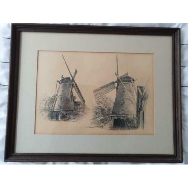 Te koop: Potlood tekening Lonnekermolen, van El Bédoui.