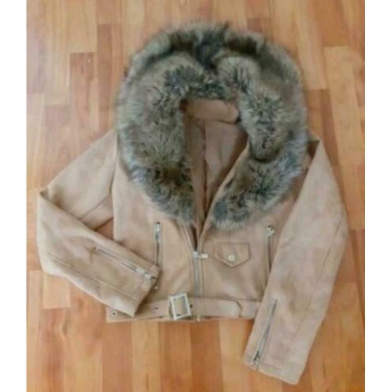 Beige Jas winterjas met bond maat L bied