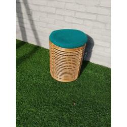 Vintage rotan kruk bijzettafel 41 cm hoog dia 33 cm Verzend