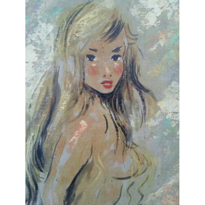 Ton Beukert 1917-1969. Naakt. Portret vrouw. Olieverf doek.