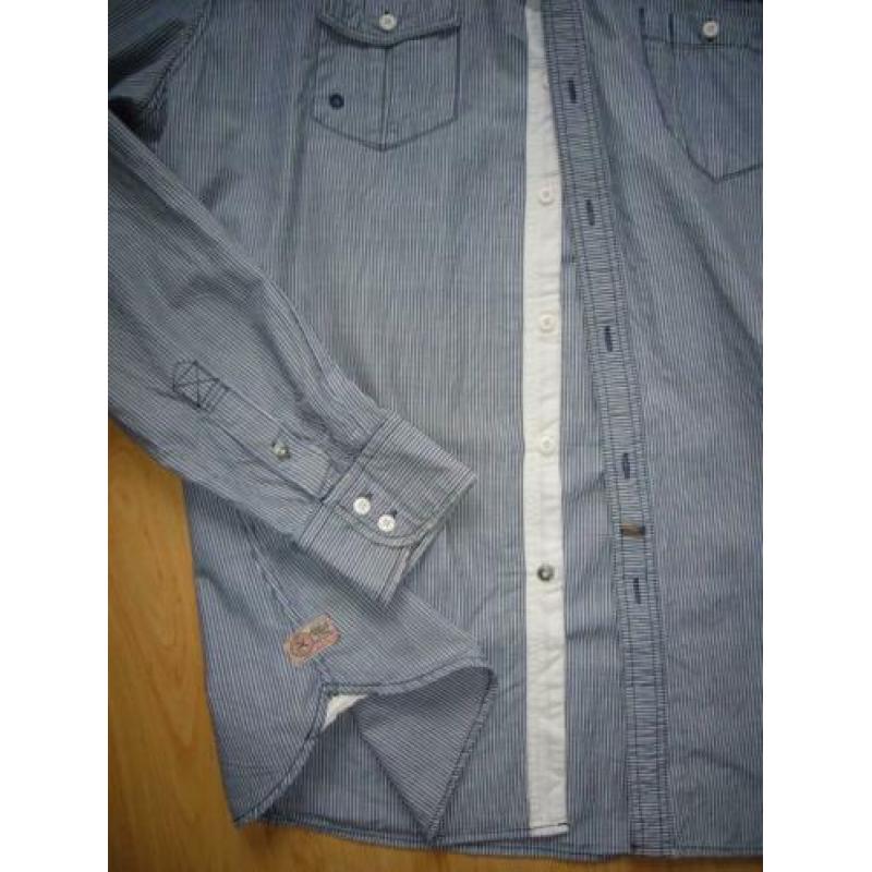 Blouse, fijne streep blauw wit, maat XXL,merk Mills Brothers