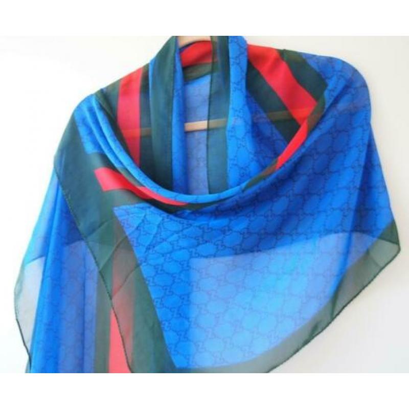Gucci sjaal - 100% zijde - Blauw,rood,groen - Afm.157x52cm