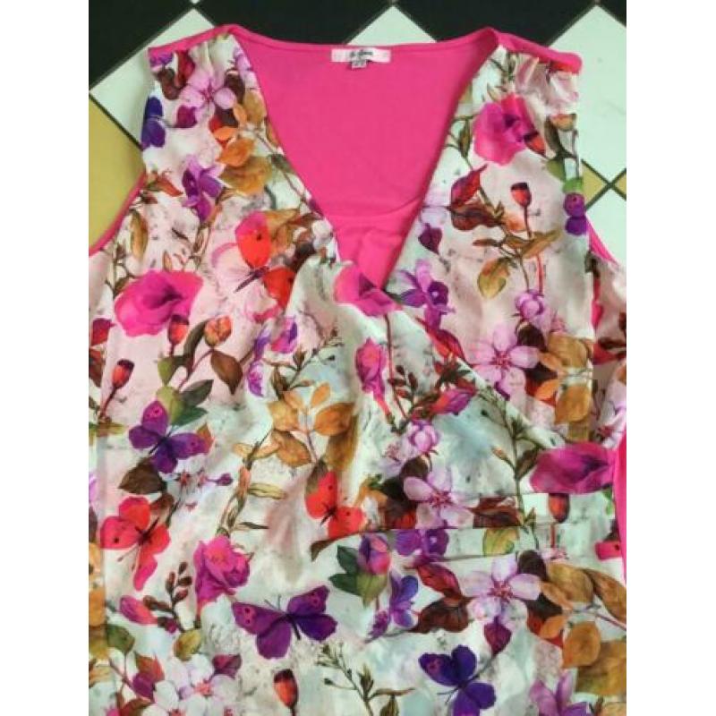 La lemon fuchsia roze jurkje 50 bloemen overslag vlinders