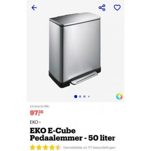 EKO E-Cube 50 liter pedaalemmer mat RVS