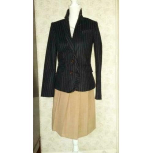 River woods donkerblauwe camel krijtstreep wollen blazer