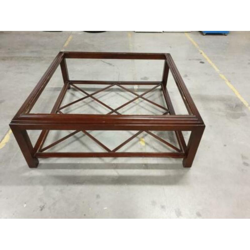 Salontafel kersen 120 cm vierkant 45 cm hoog 2x glasplaat