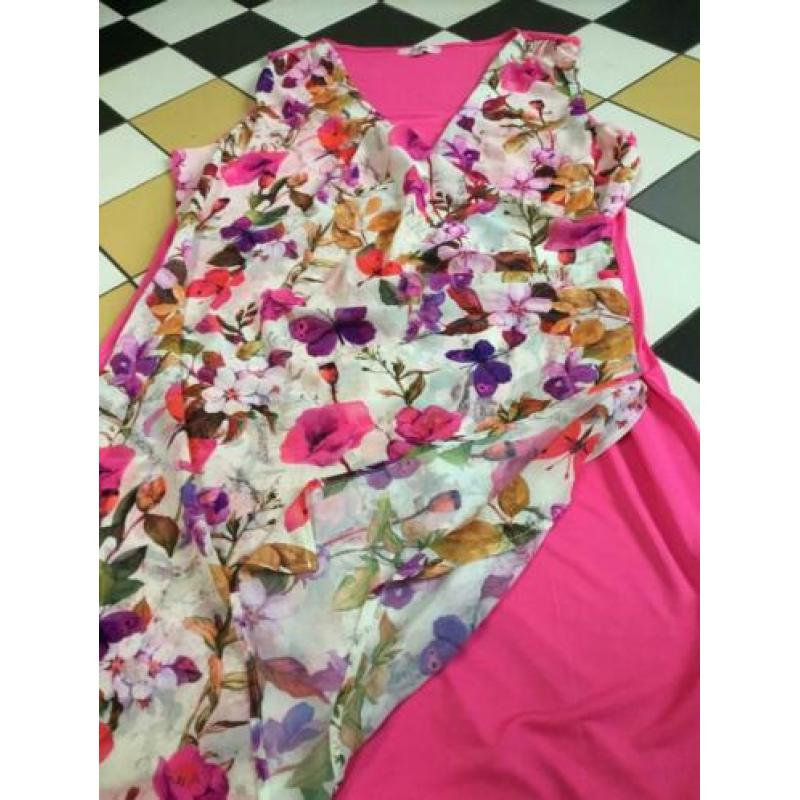 La lemon fuchsia roze jurkje 50 bloemen overslag vlinders