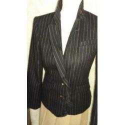 River woods donkerblauwe camel krijtstreep wollen blazer