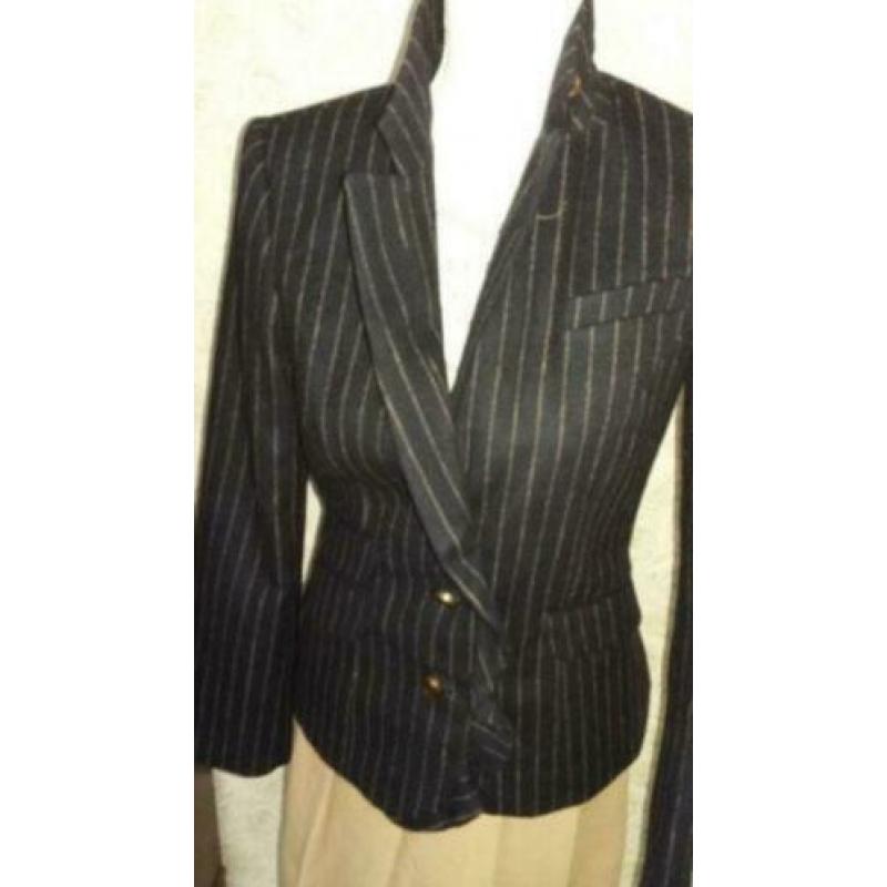 River woods donkerblauwe camel krijtstreep wollen blazer