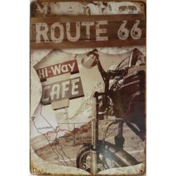 Route 66 highway cafe motor reclamebord wandbord van metaal