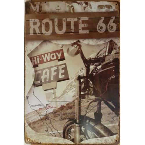 Route 66 highway cafe motor reclamebord wandbord van metaal