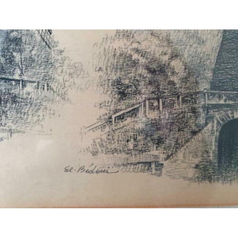 Te koop: Potlood tekening Lonnekermolen, van El Bédoui.
