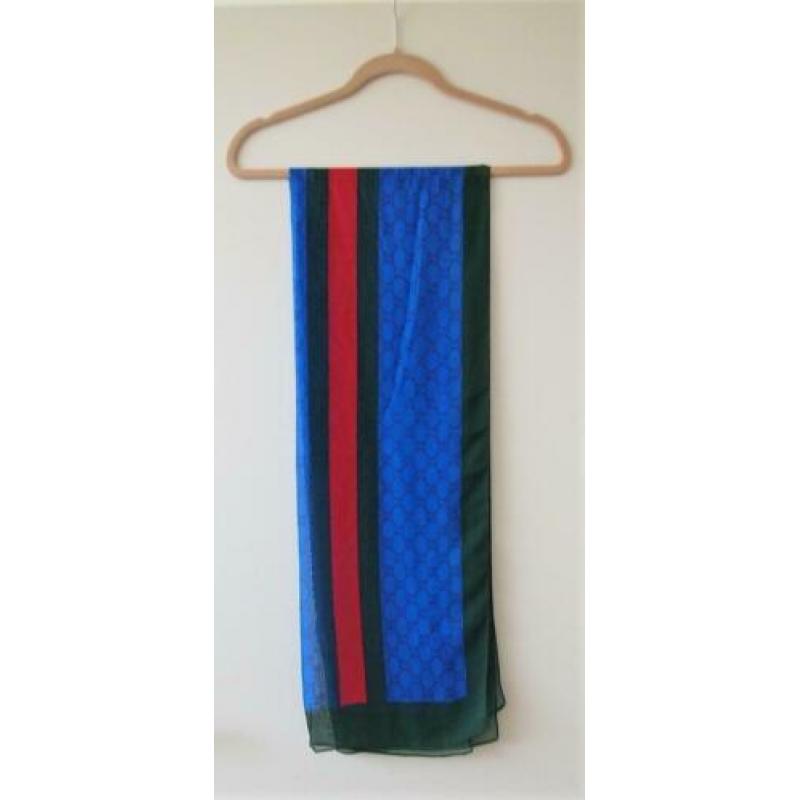 Gucci sjaal - 100% zijde - Blauw,rood,groen - Afm.157x52cm
