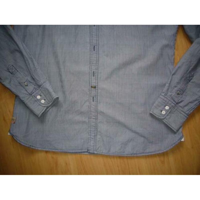Blouse, fijne streep blauw wit, maat XXL,merk Mills Brothers