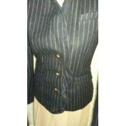 River woods donkerblauwe camel krijtstreep wollen blazer