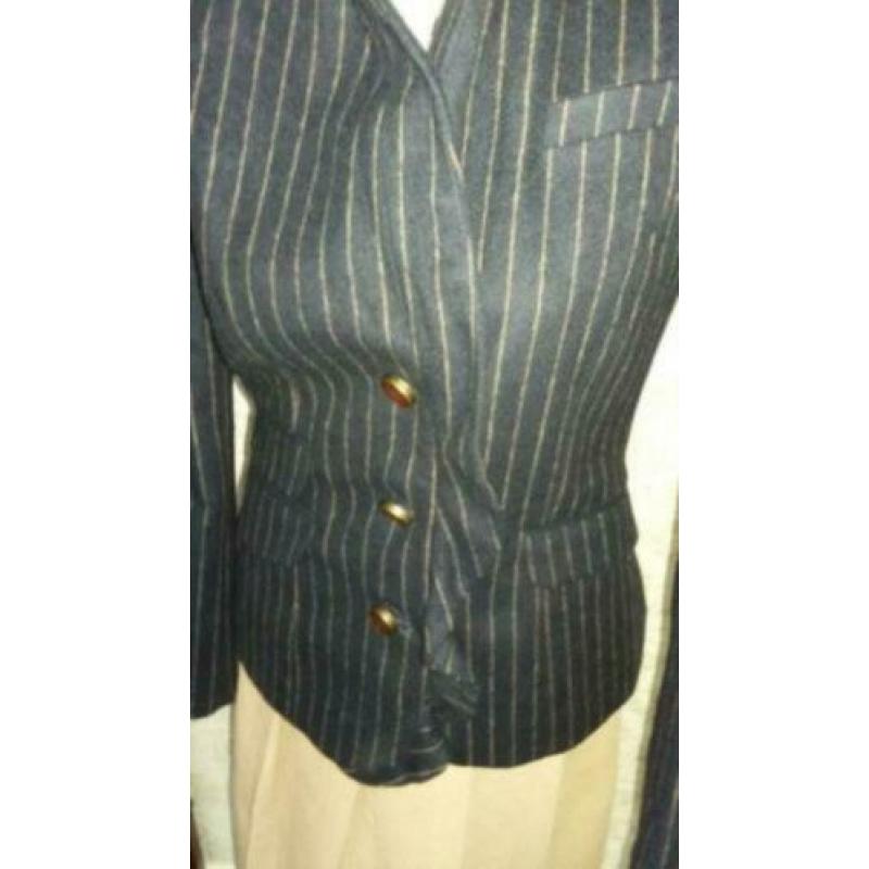 River woods donkerblauwe camel krijtstreep wollen blazer
