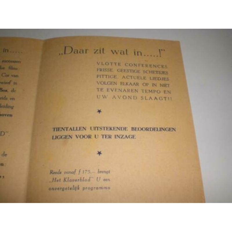 Unieke folder Cabaret ' Het Klaverblad' 1948, Joop Doderer