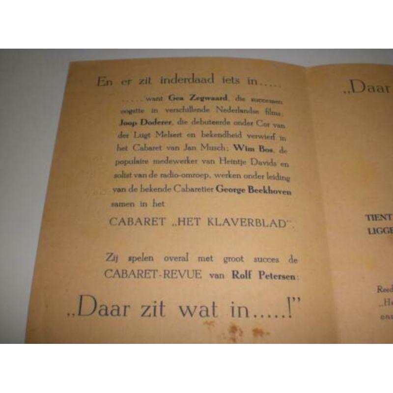 Unieke folder Cabaret ' Het Klaverblad' 1948, Joop Doderer